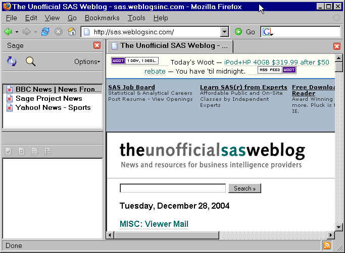 SAGE Sidebar with weblog page