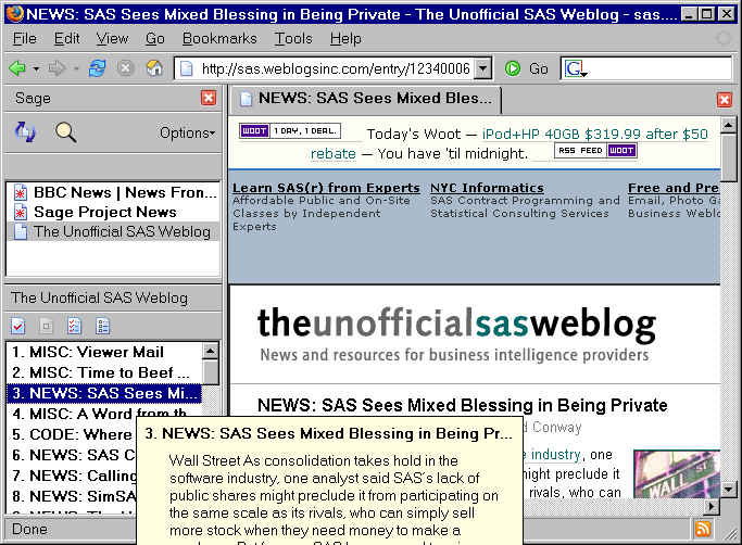 Tool tip for one item